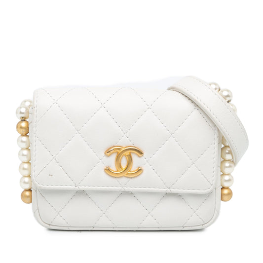 Chanel Quilted Lambskin About Pearls Card Holder On Chain (SHG-yBjq5O)