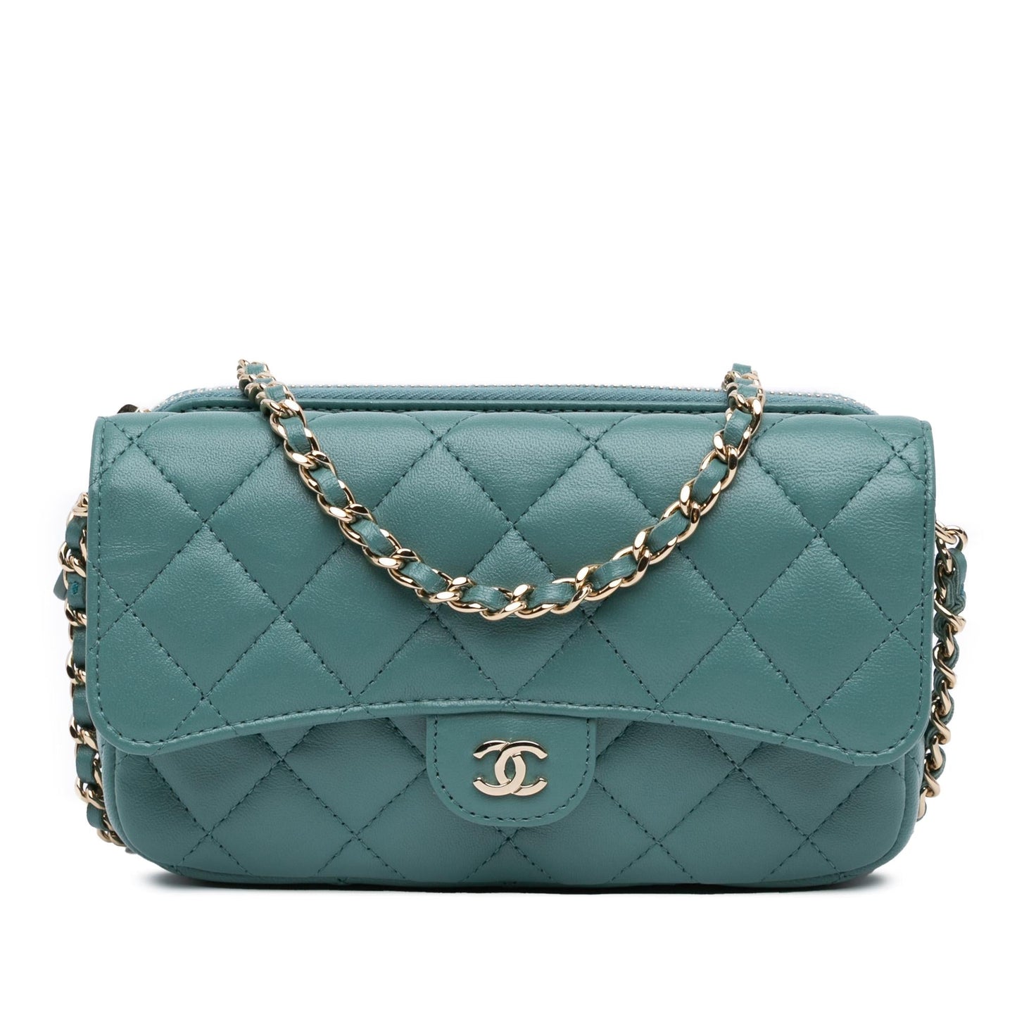 Chanel Quilted Lambskin Flap Phone Holder With Chain (SHG-LPbK3B)