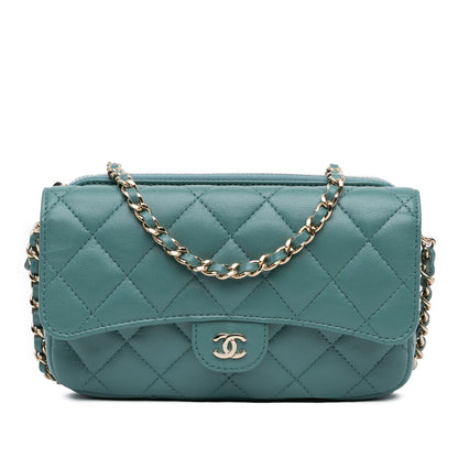 Chanel Quilted Lambskin Flap Phone Holder With Chain (SHG-LPbK3B)
