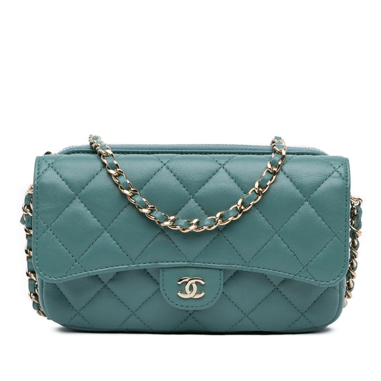 Chanel Quilted Lambskin Flap Phone Holder With Chain (SHG-LPbK3B)