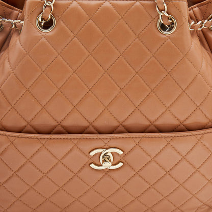 CHANEL QUILTED LAMBSKIN LEATHER CC LOCK DRAWSTRING BUCKET BAG