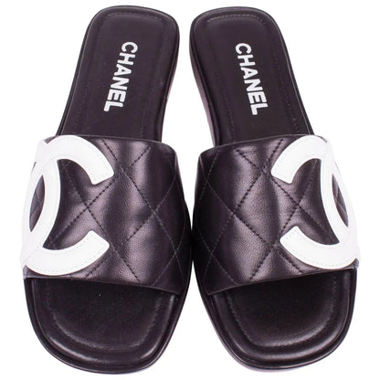 CHANEL QUILTED LEATHER CAMBON CC SLIDE SANDALS