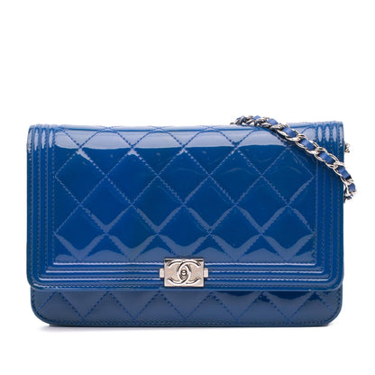 Chanel Quilted Patent Boy Wallet on Chain