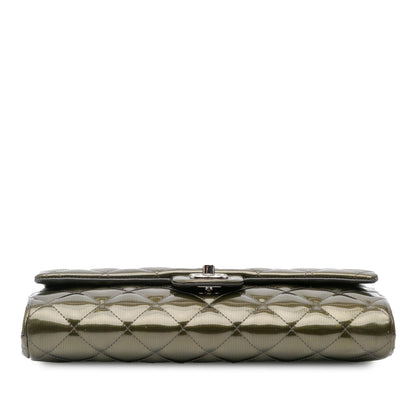Chanel Quilted Striated Metallic Patent Clutch with Chain