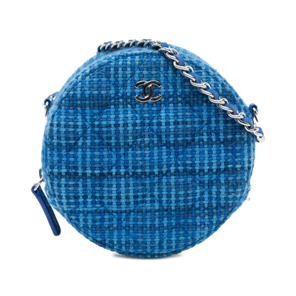 Chanel Quilted Tweed Round Clutch With Chain (SHG-mrWmol)