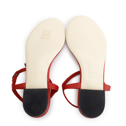 Chanel Red Calfskin Leather CC Logo T-Strap Sandals, Size 37