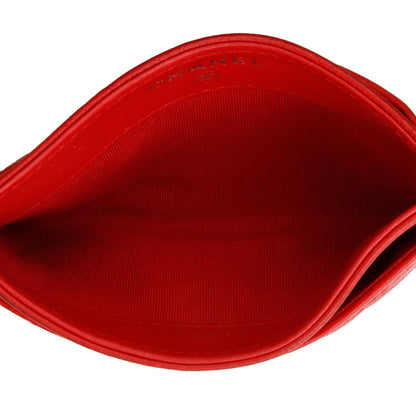 Chanel Red Camellia Embossed Lambskin Leather Classic Card Holder