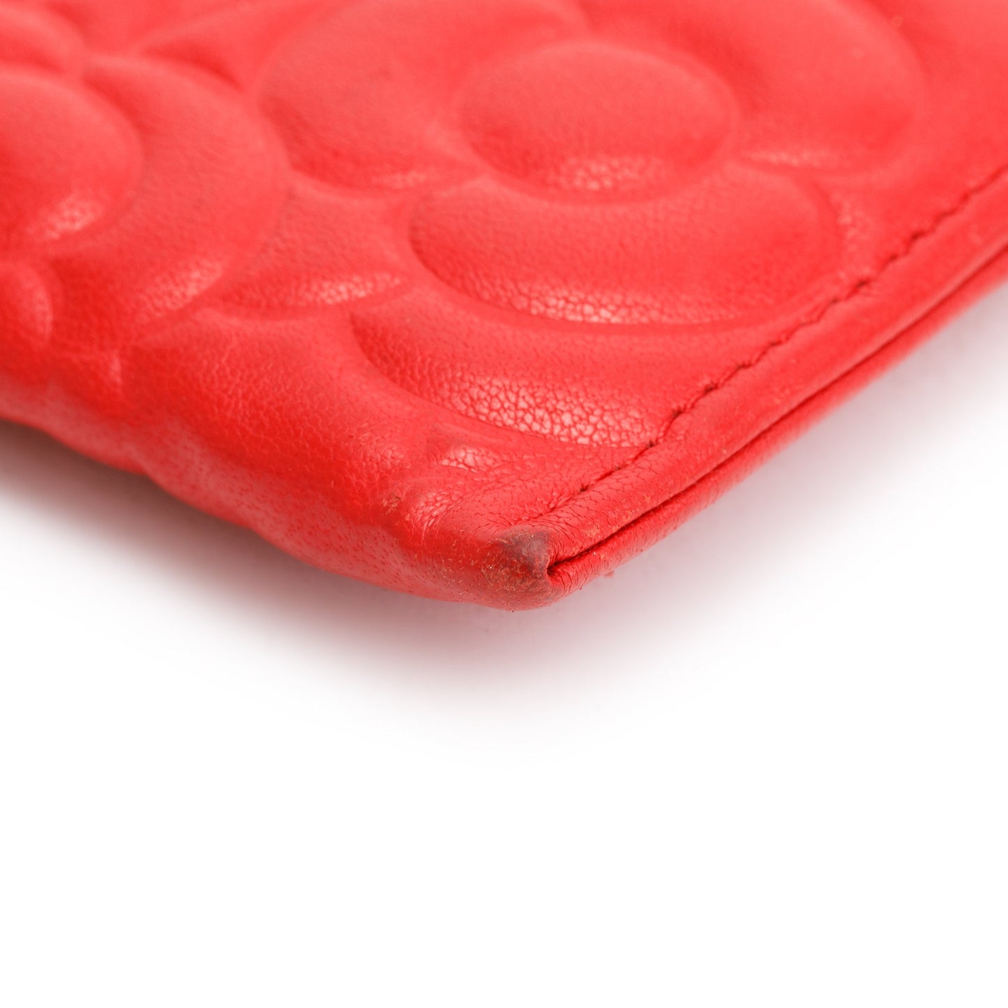 Chanel Red Camellia Embossed Lambskin Leather Classic Card Holder