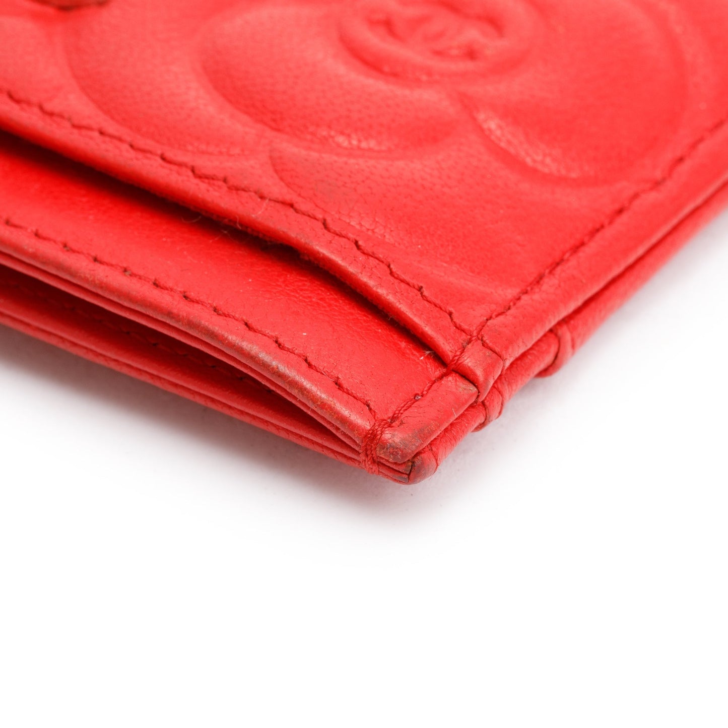 Chanel Red Camellia Embossed Lambskin Leather Classic Card Holder