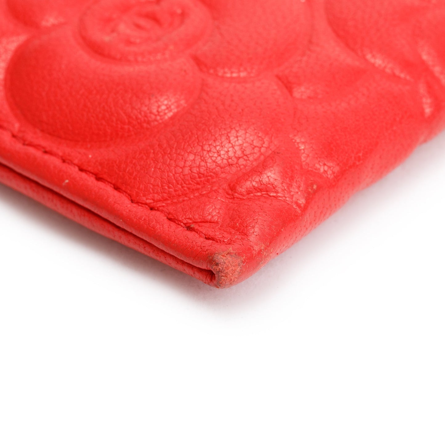 Chanel Red Camellia Embossed Lambskin Leather Classic Card Holder