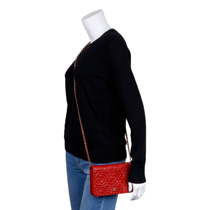 Chanel Red Caviar Camelia Wallet on Chain