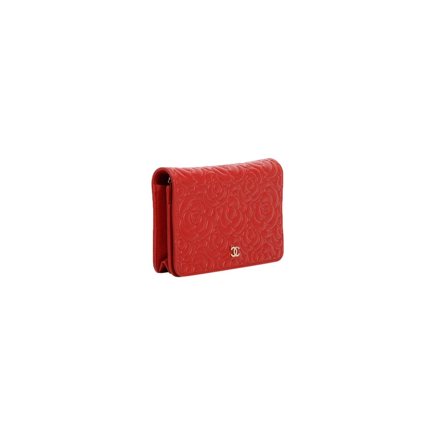 Chanel Red Caviar Camelia Wallet on Chain