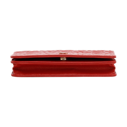Chanel Red Caviar Camelia Wallet on Chain
