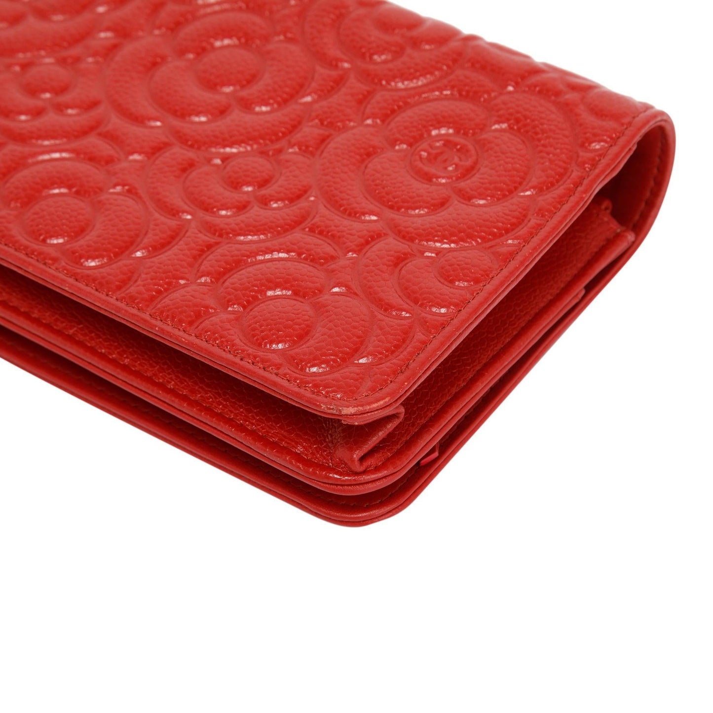 Chanel Red Caviar Camelia Wallet on Chain