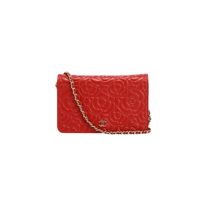 Chanel Red Caviar Camelia Wallet on Chain