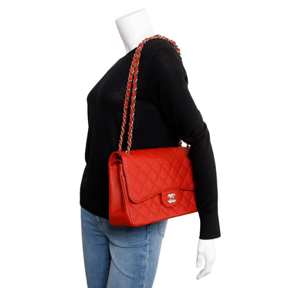 Chanel Red Caviar Classic Jumbo Double Flap Bag