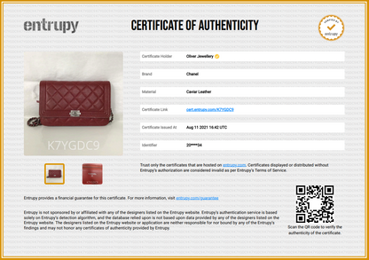 Chanel Red Caviar Leather Boy Wallet on Chain