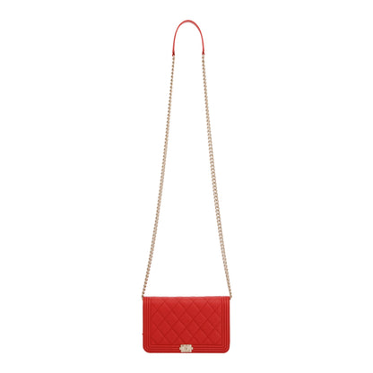 Chanel Red Caviar Leather Boy Wallet on Chain