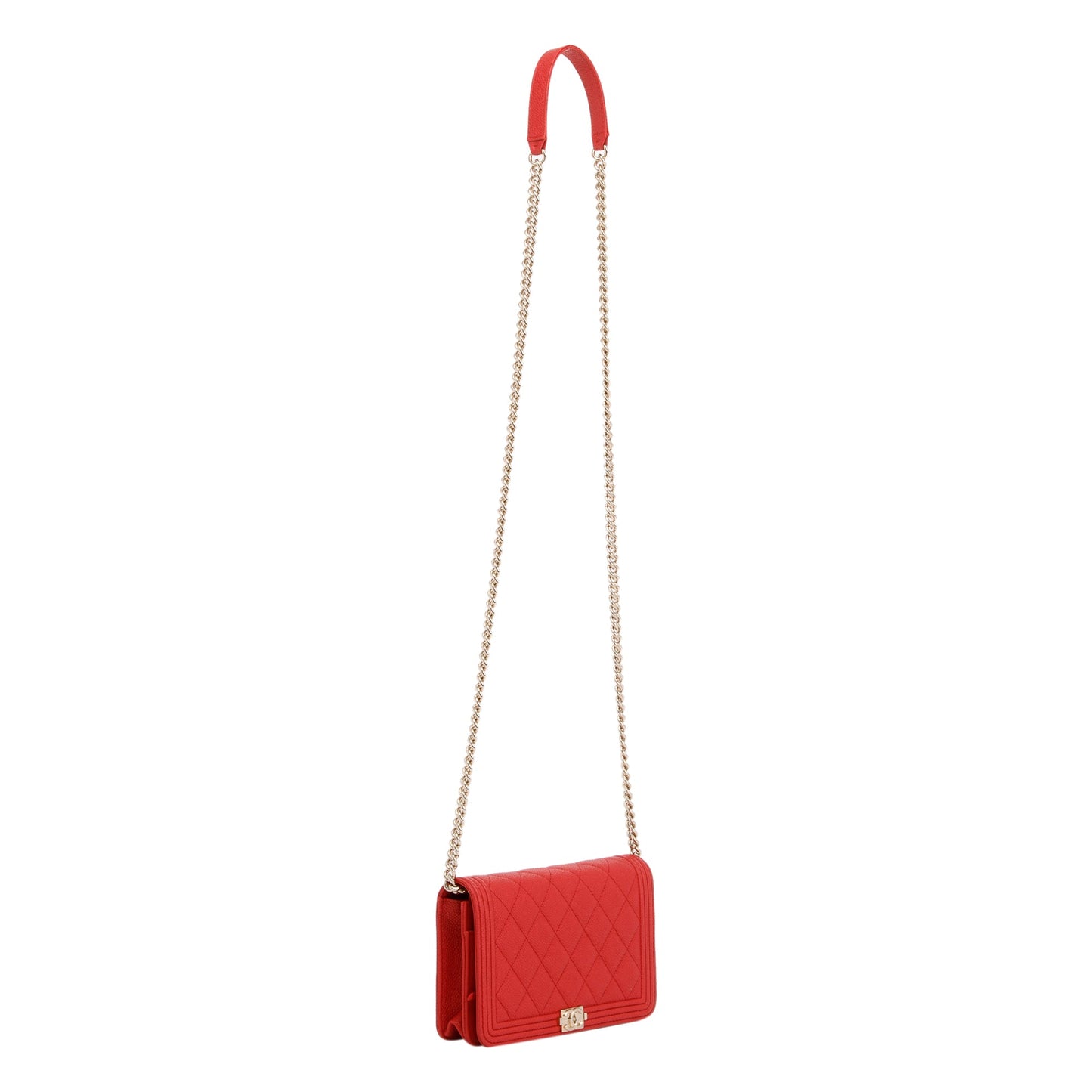 Chanel Red Caviar Leather Boy Wallet on Chain