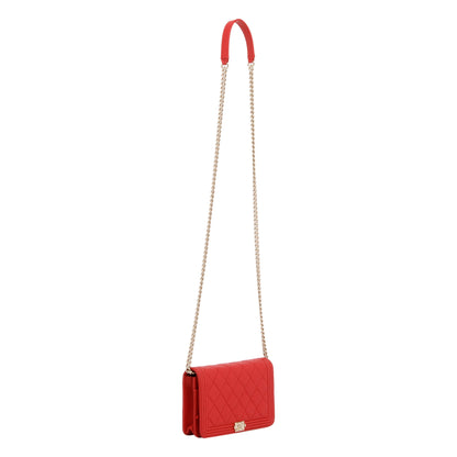 Chanel Red Caviar Leather Boy Wallet on Chain