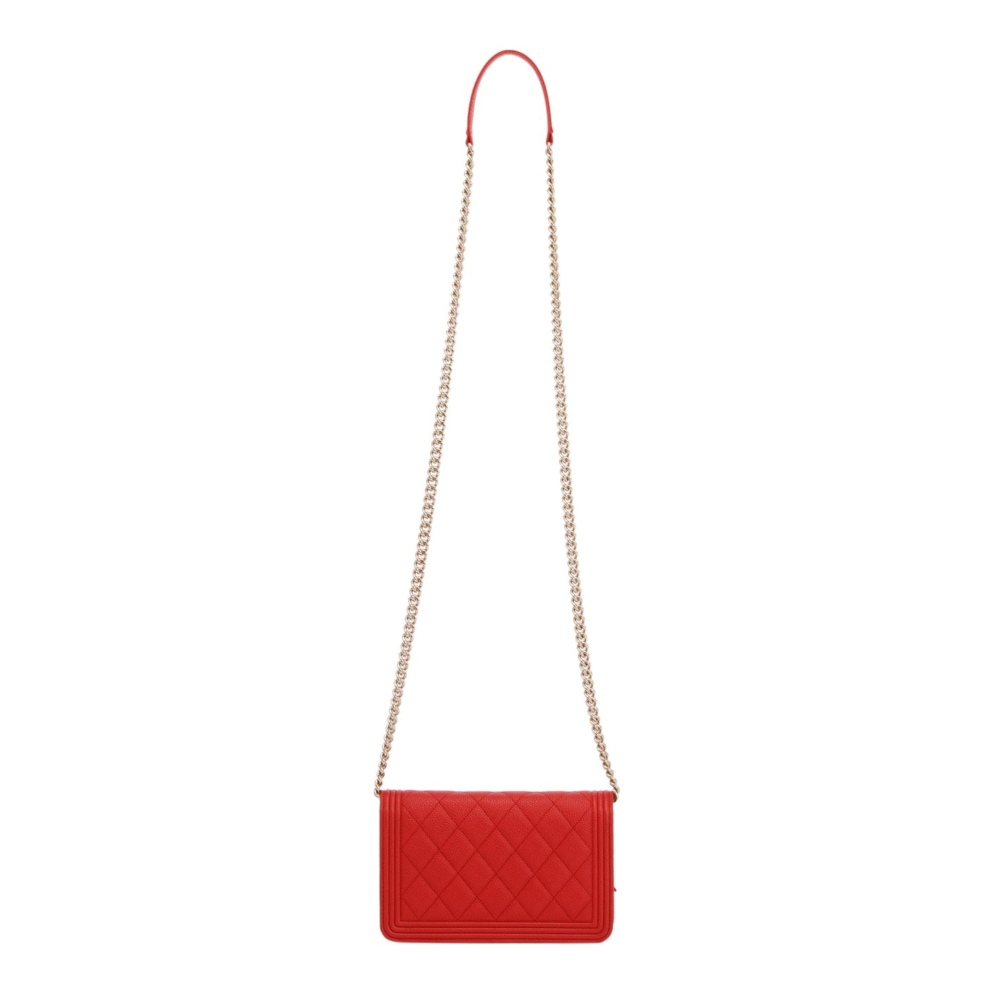 Chanel Red Caviar Leather Boy Wallet on Chain