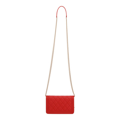 Chanel Red Caviar Leather Boy Wallet on Chain