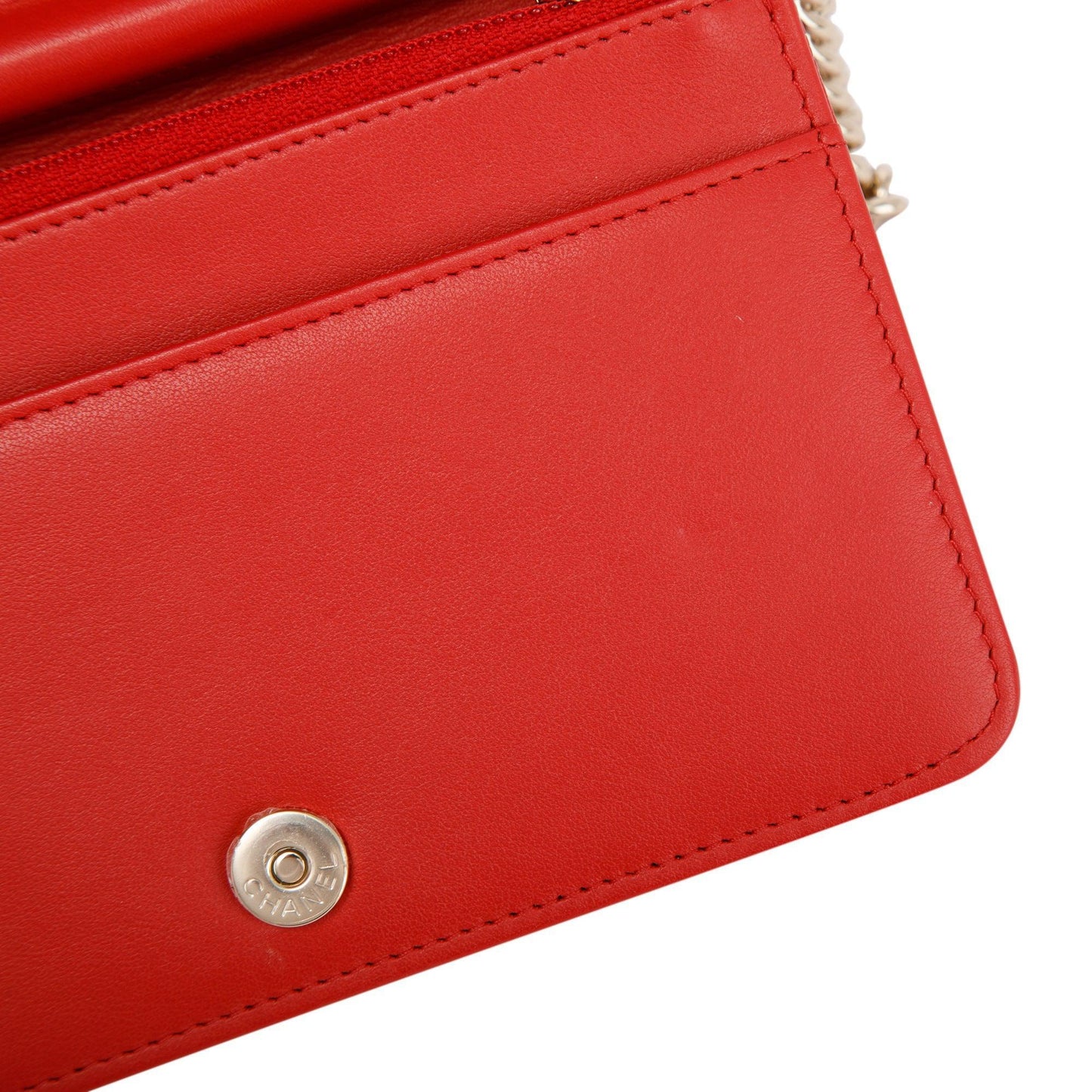 Chanel Red Caviar Leather Boy Wallet on Chain