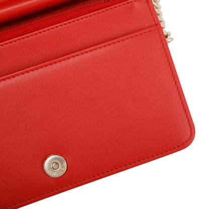 Chanel Red Caviar Leather Boy Wallet on Chain
