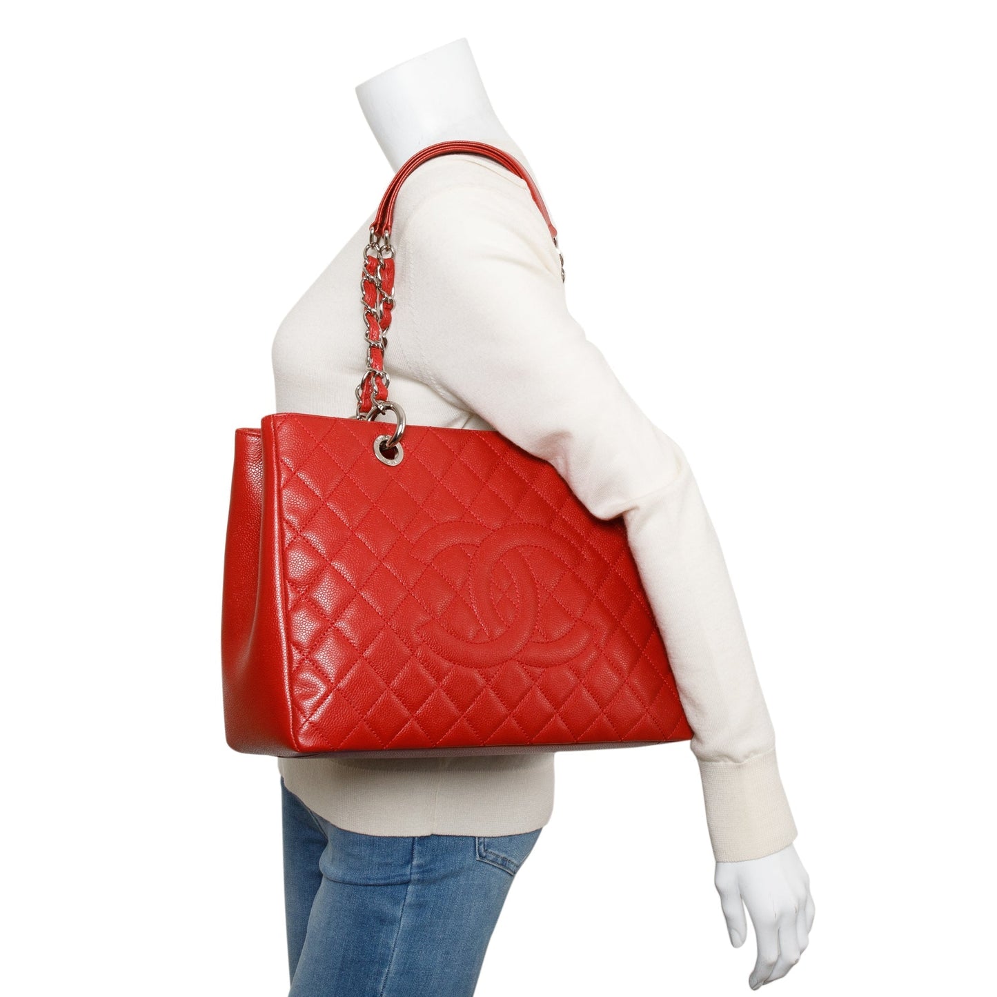 Chanel Red Caviar Leather Grand Shopping Tote (GST)