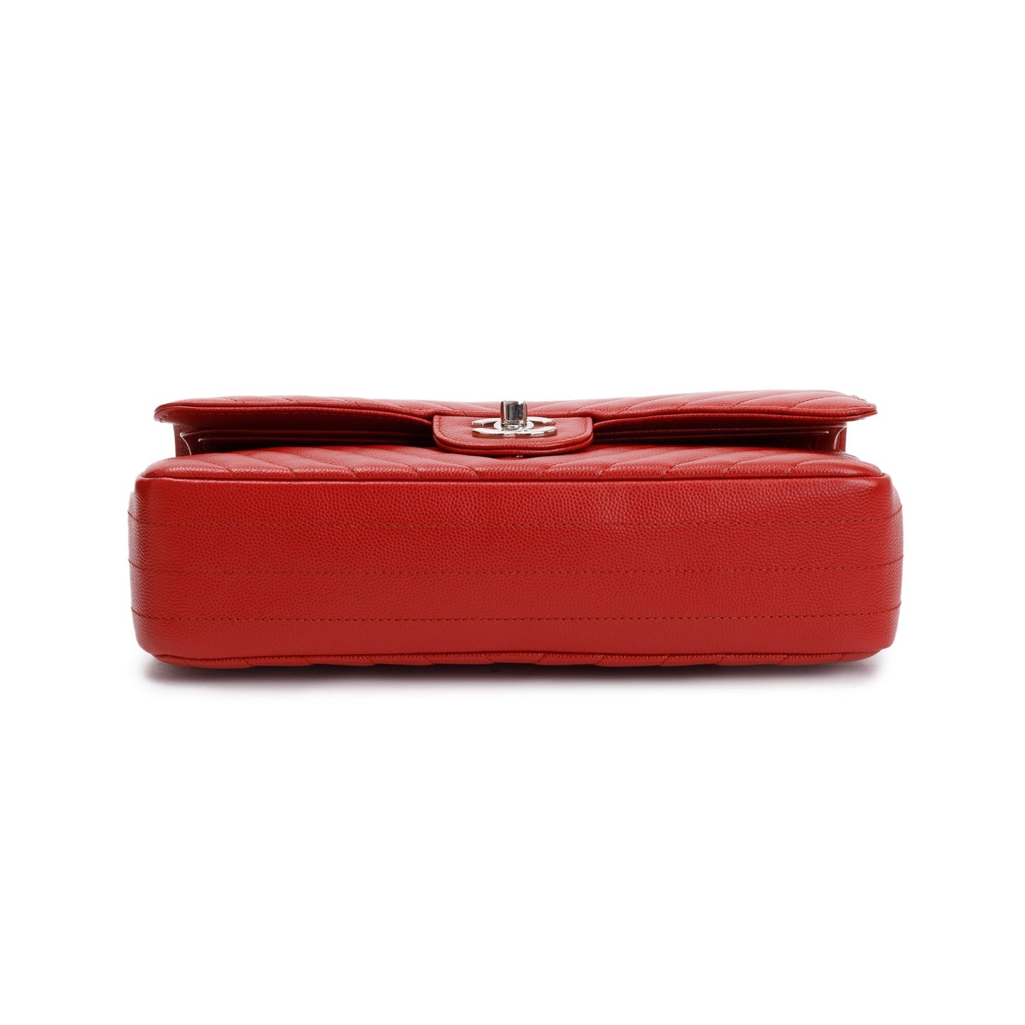 Chanel Red Chevron Calfskin Leather Classic Medium Double Flap Bag