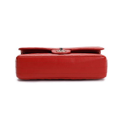 Chanel Red Chevron Calfskin Leather Classic Medium Double Flap Bag