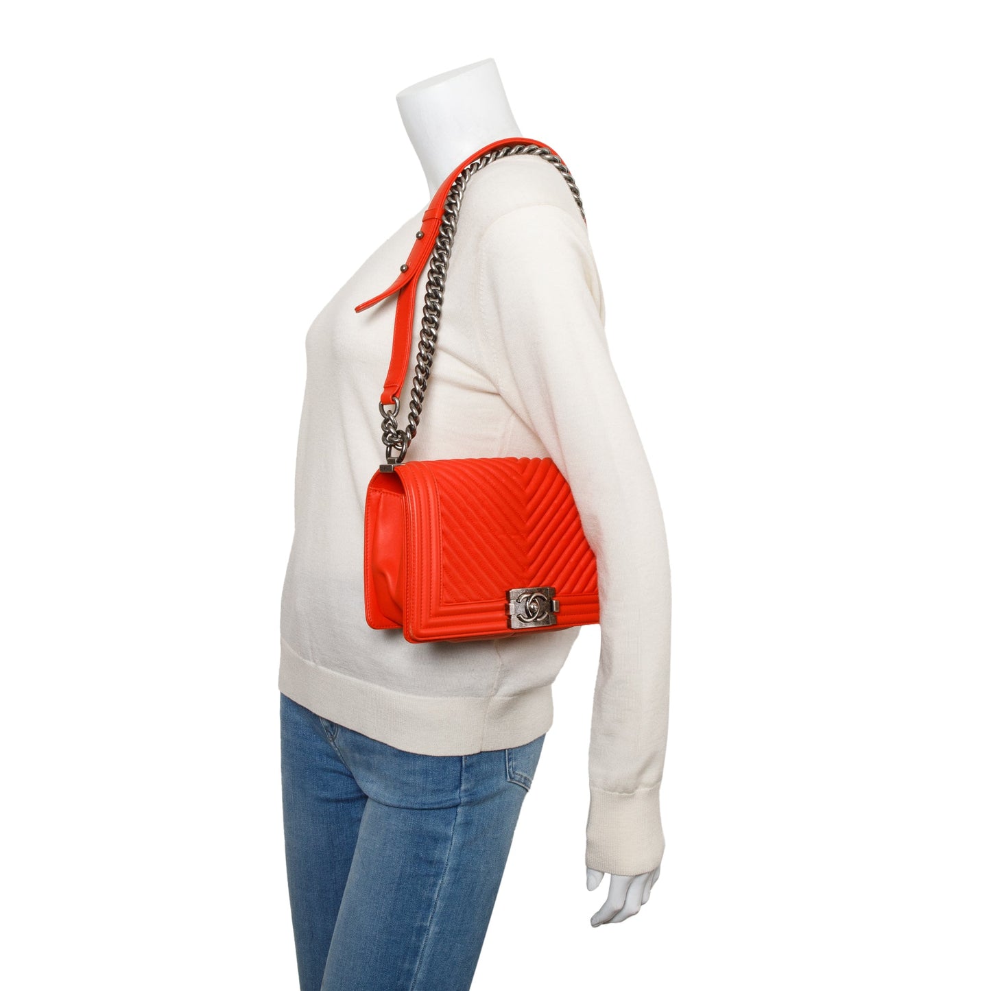 Chanel Red Chevron Calfskin Leather Medium Boy Bag