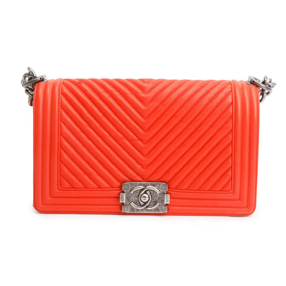 Chanel Red Chevron Calfskin Leather Medium Boy Bag