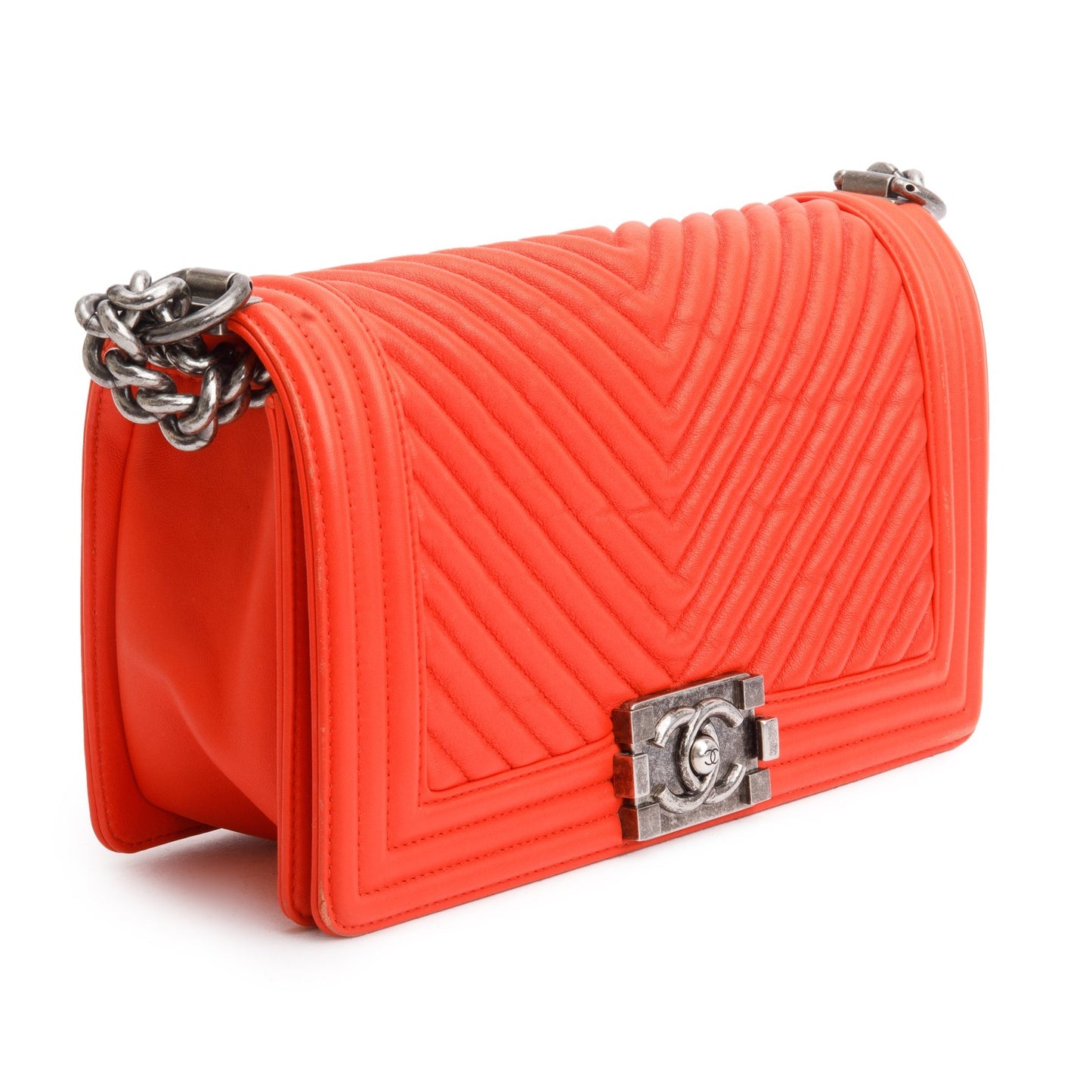Chanel Red Chevron Calfskin Leather Medium Boy Bag