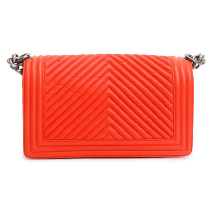 Chanel Red Chevron Calfskin Leather Medium Boy Bag
