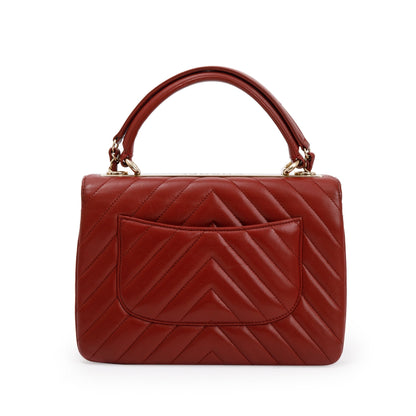 Chanel Red Chevron Lambskin Trendy CC Small Top Handle Flap Bag