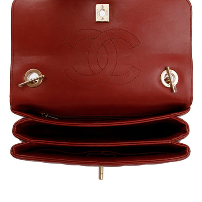 Chanel Red Chevron Lambskin Trendy CC Small Top Handle Flap Bag