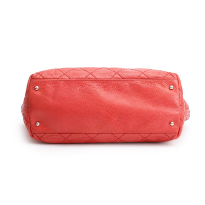 Chanel Red Glazed Calfskin Leather On The Road Tote