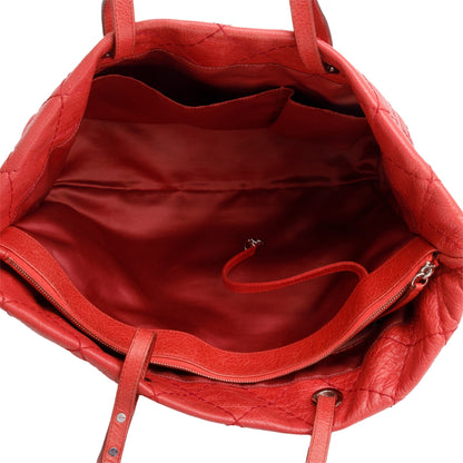 Chanel Red Glazed Calfskin Leather On The Road Tote