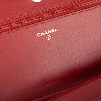 Chanel Red Lambskin Leather Boy Wallet on Chain