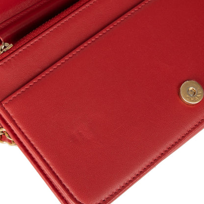 Chanel Red Lambskin Leather Boy Wallet on Chain