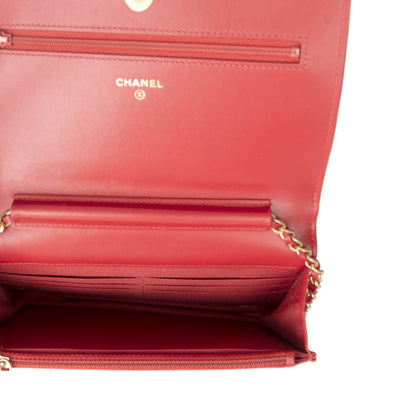 Chanel Red Lambskin Leather Boy Wallet on Chain
