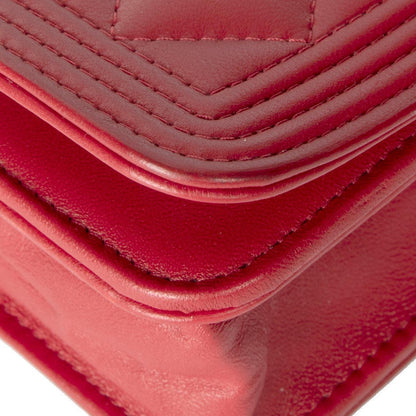Chanel Red Lambskin Leather Boy Wallet on Chain