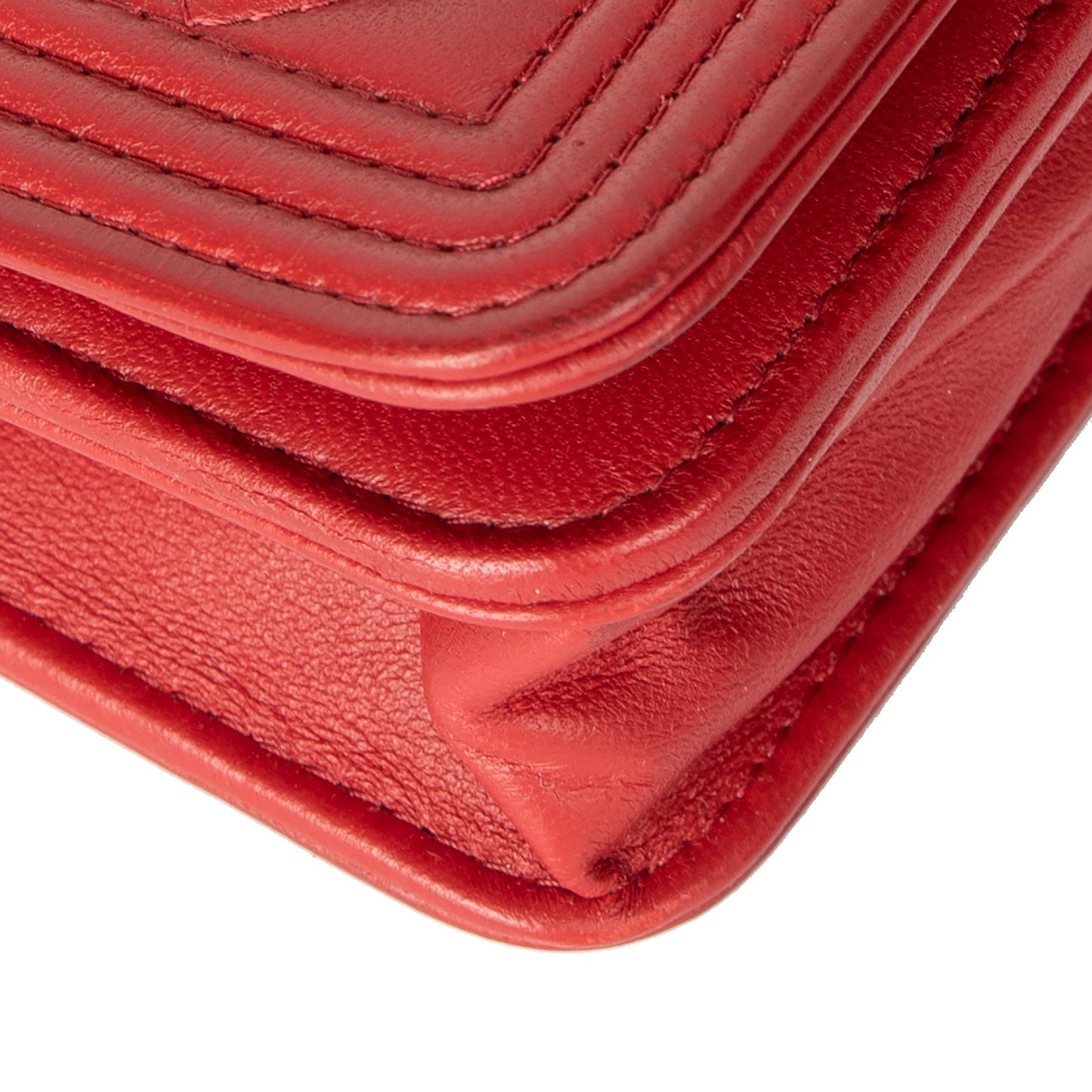 Chanel Red Lambskin Leather Boy Wallet on Chain
