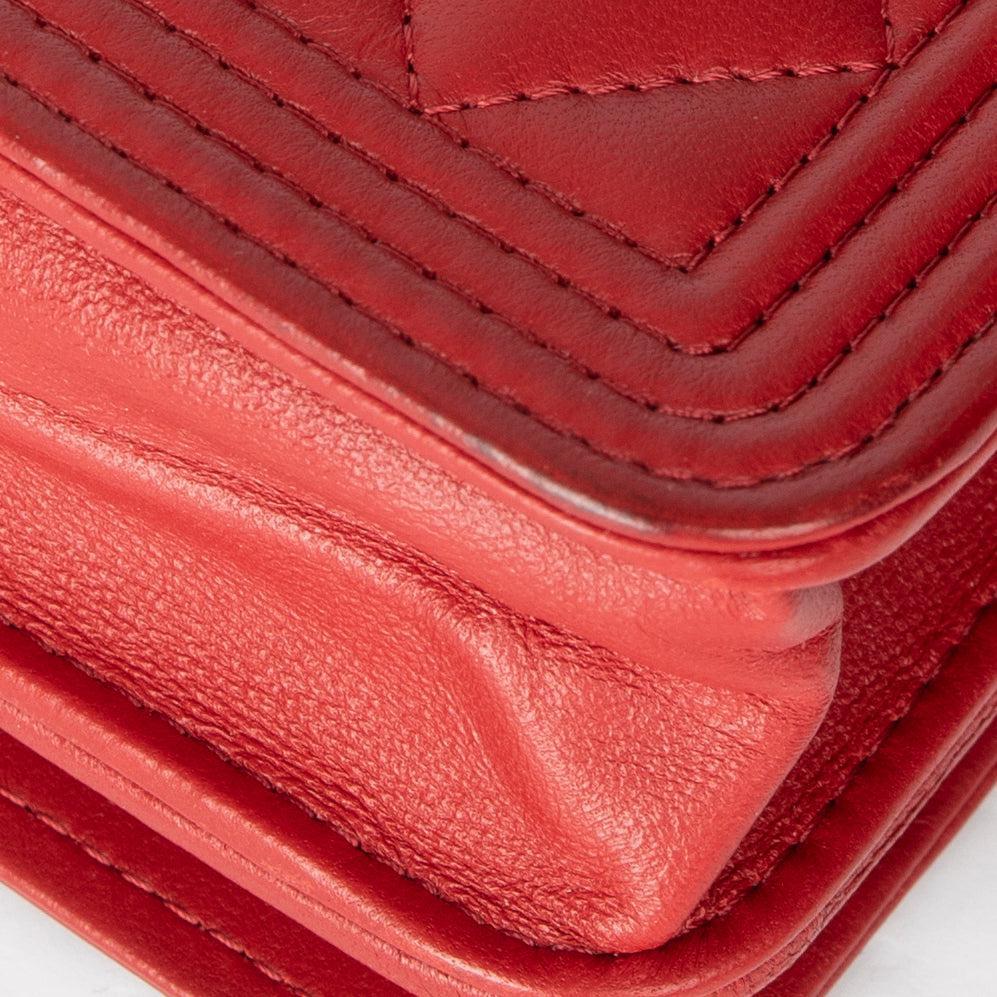 Chanel Red Lambskin Leather Boy Wallet on Chain