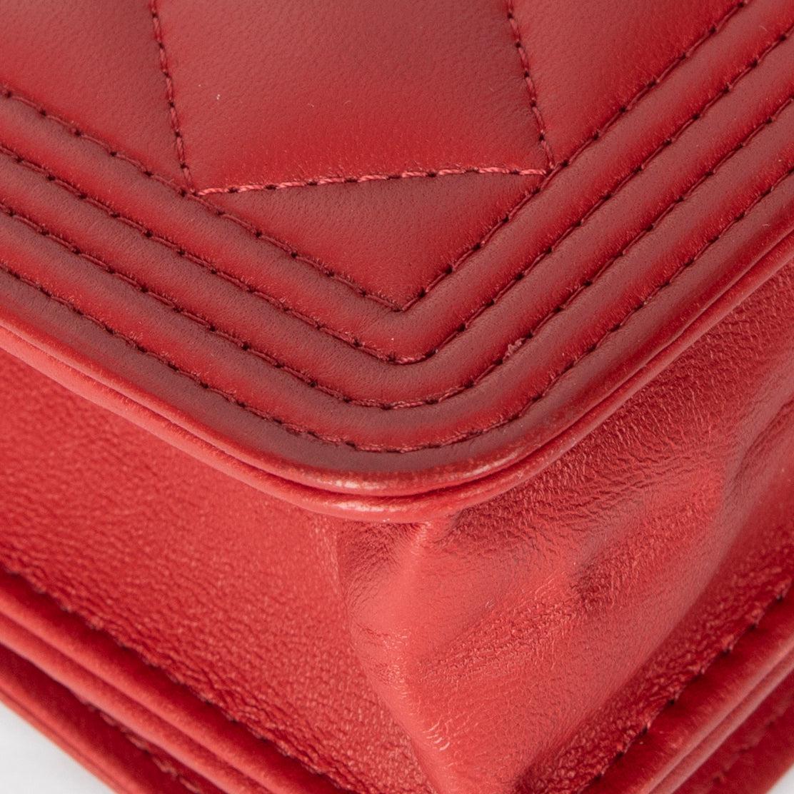Chanel Red Lambskin Leather Boy Wallet on Chain