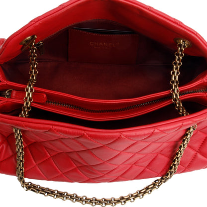 Chanel Red Lambskin Leather Just Mademoiselle Medium Bowler Bag