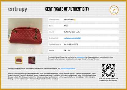 Chanel Red Lambskin Leather Just Mademoiselle Medium Bowler Bag