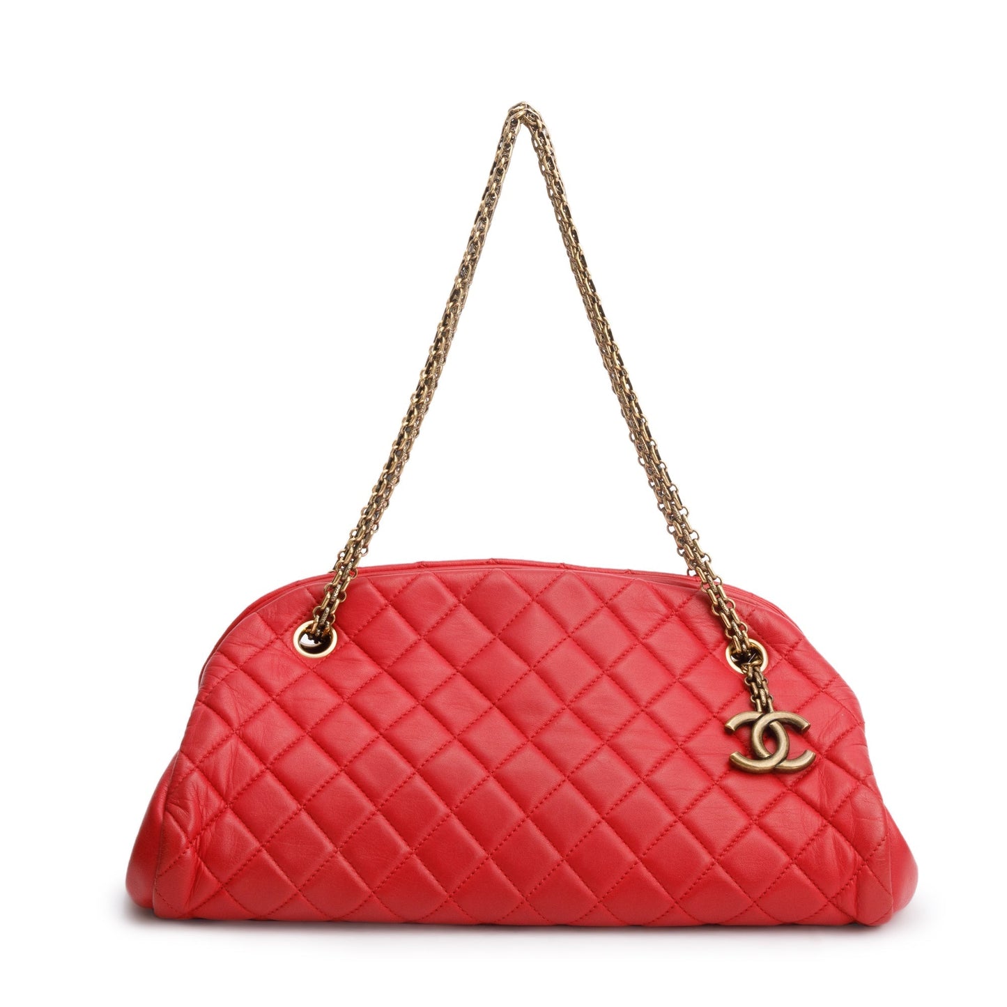Chanel Red Lambskin Leather Just Mademoiselle Medium Bowler Bag