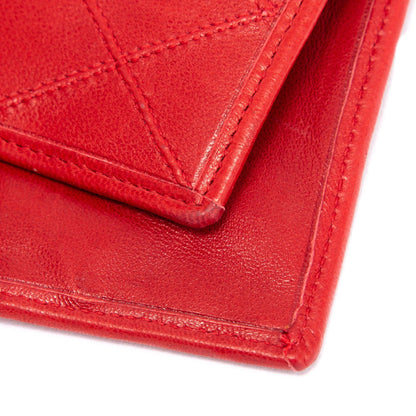 Chanel Red Leather Diamond Stitch Bifold Yen Wallet